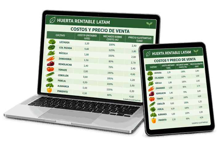 Planilla de costos y precio de venta en laptop y tablet