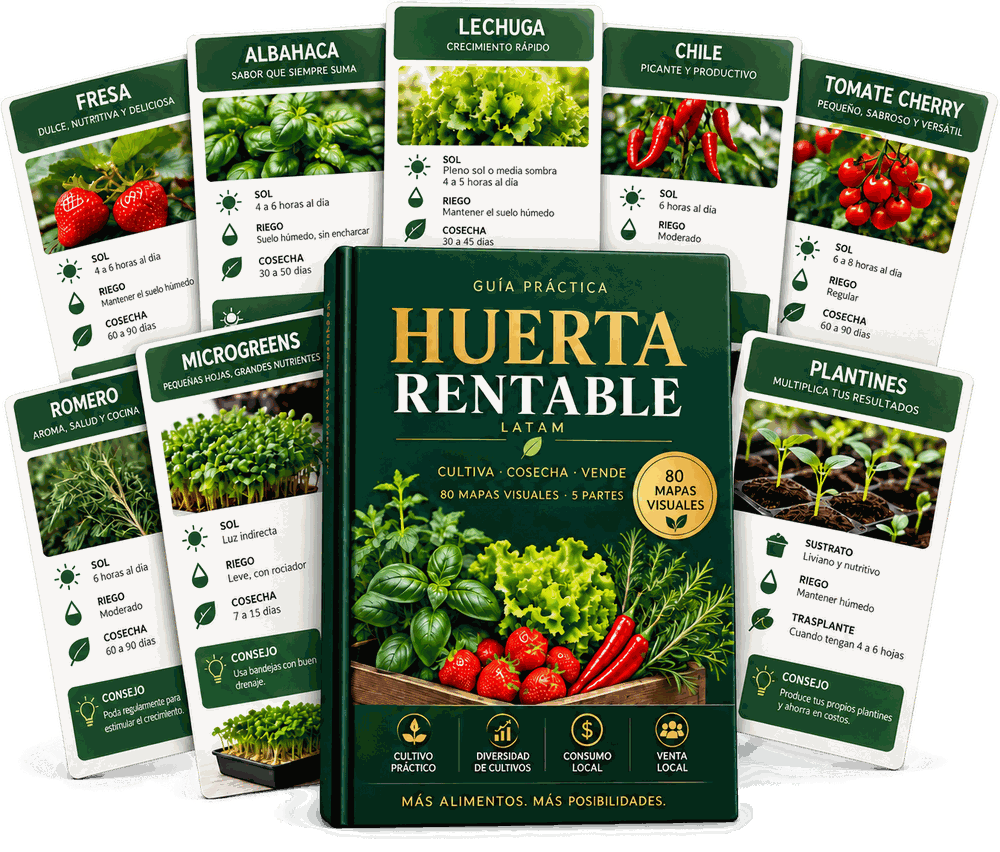 Guía práctica Huerta Rentable LATAM con 80 mapas visuales de cultivo en 5 partes